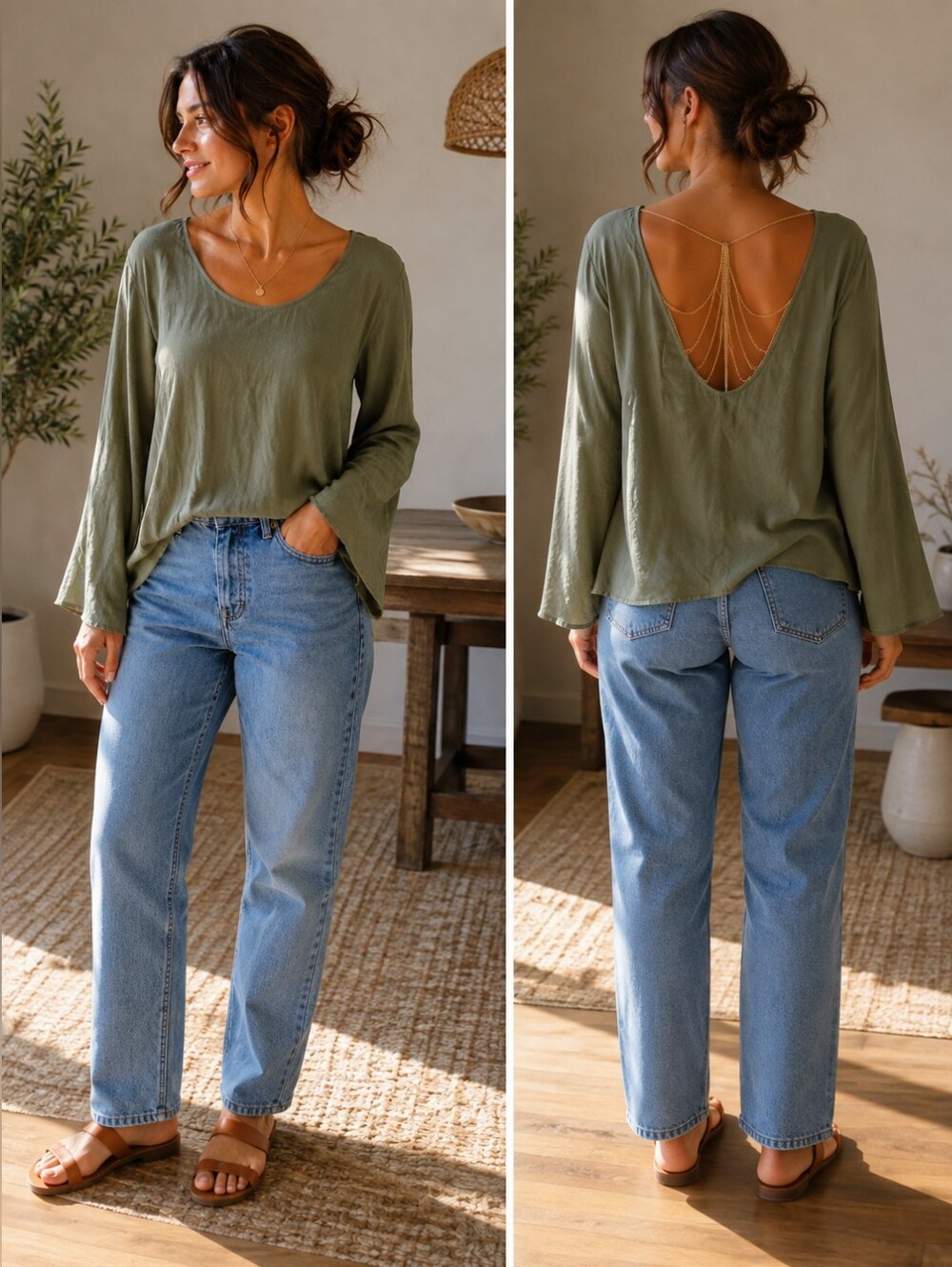 Guitii Green blouse with chain on back
